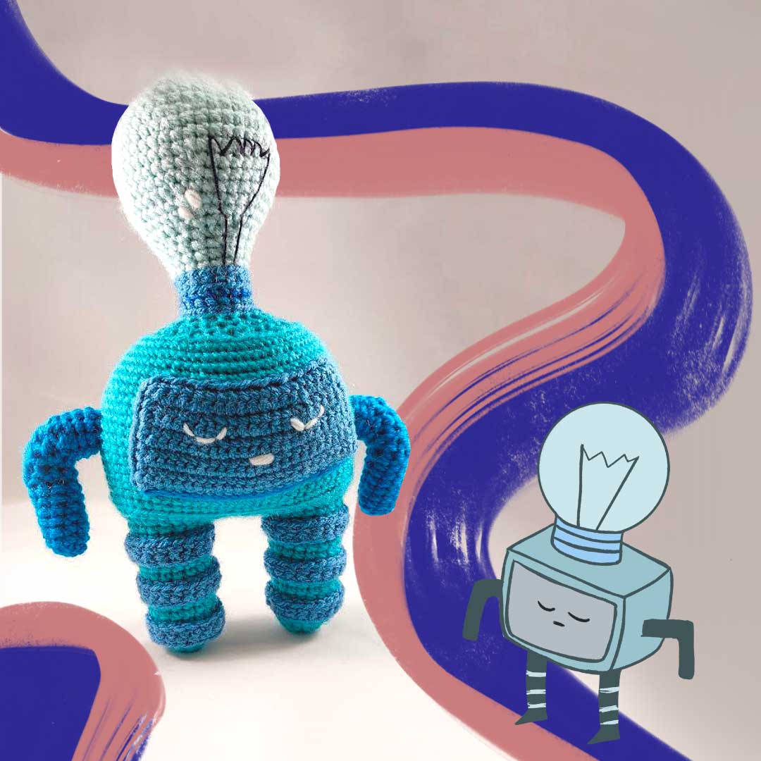 Blue Bulbhead crochet robot