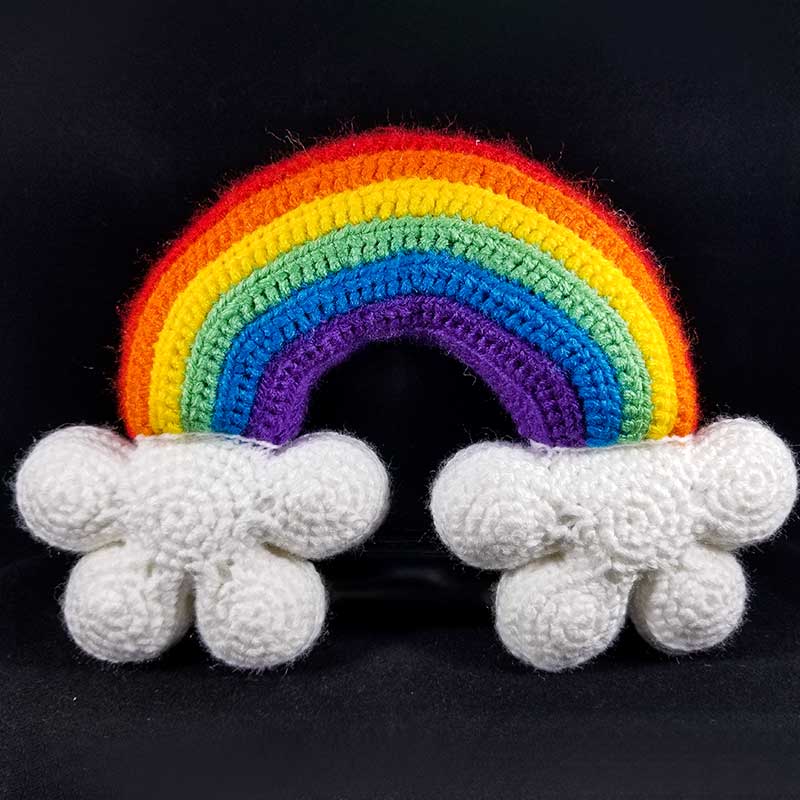 crochet rainbow over two clouds