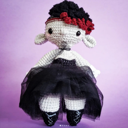 crochet doll in goth clothes