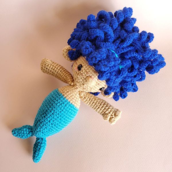 crochet mermaid with blue hair