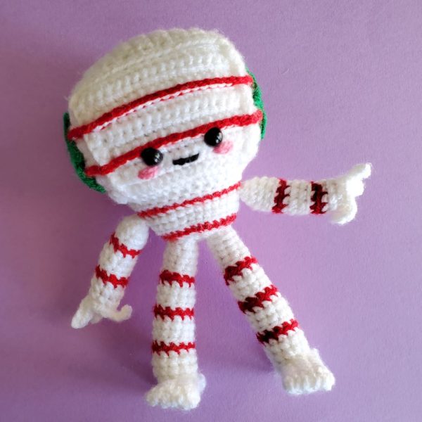 holiday robot in candy cane colors