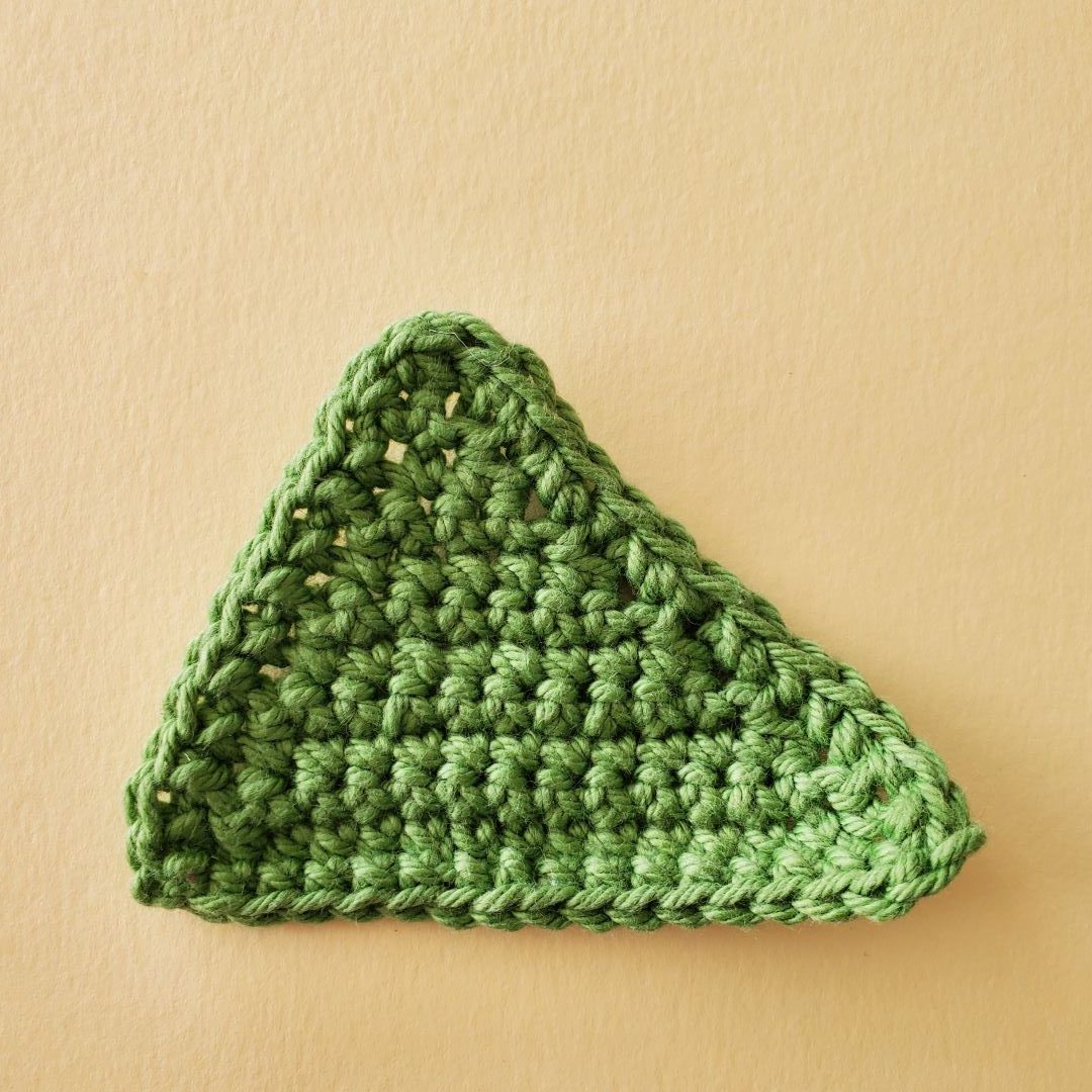 green crochet scalene triangle