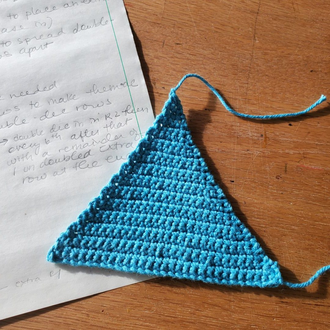 blue crochet equilateral triangle